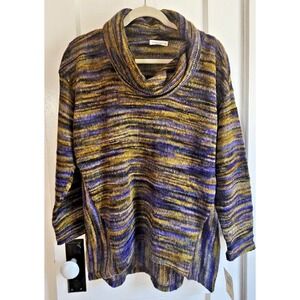 NWT JOHNPAULRICHARD woman sz M turle neck pullover oversized sweater multistripe